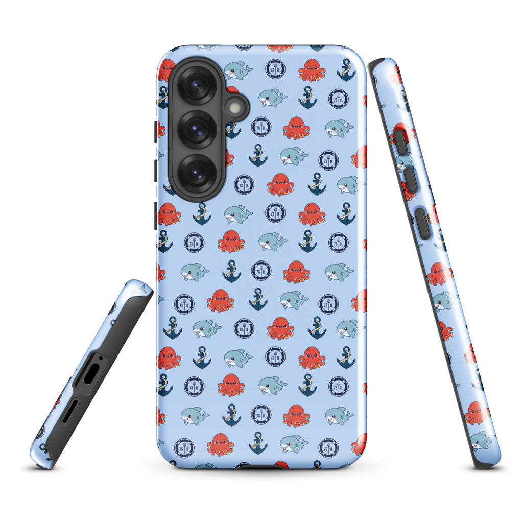 Cute ocean-themed baby octopus Samsung Galaxy S25 Plus case by 7SHORT1LONG®, glossy tough phone cover with colorful octopus design.