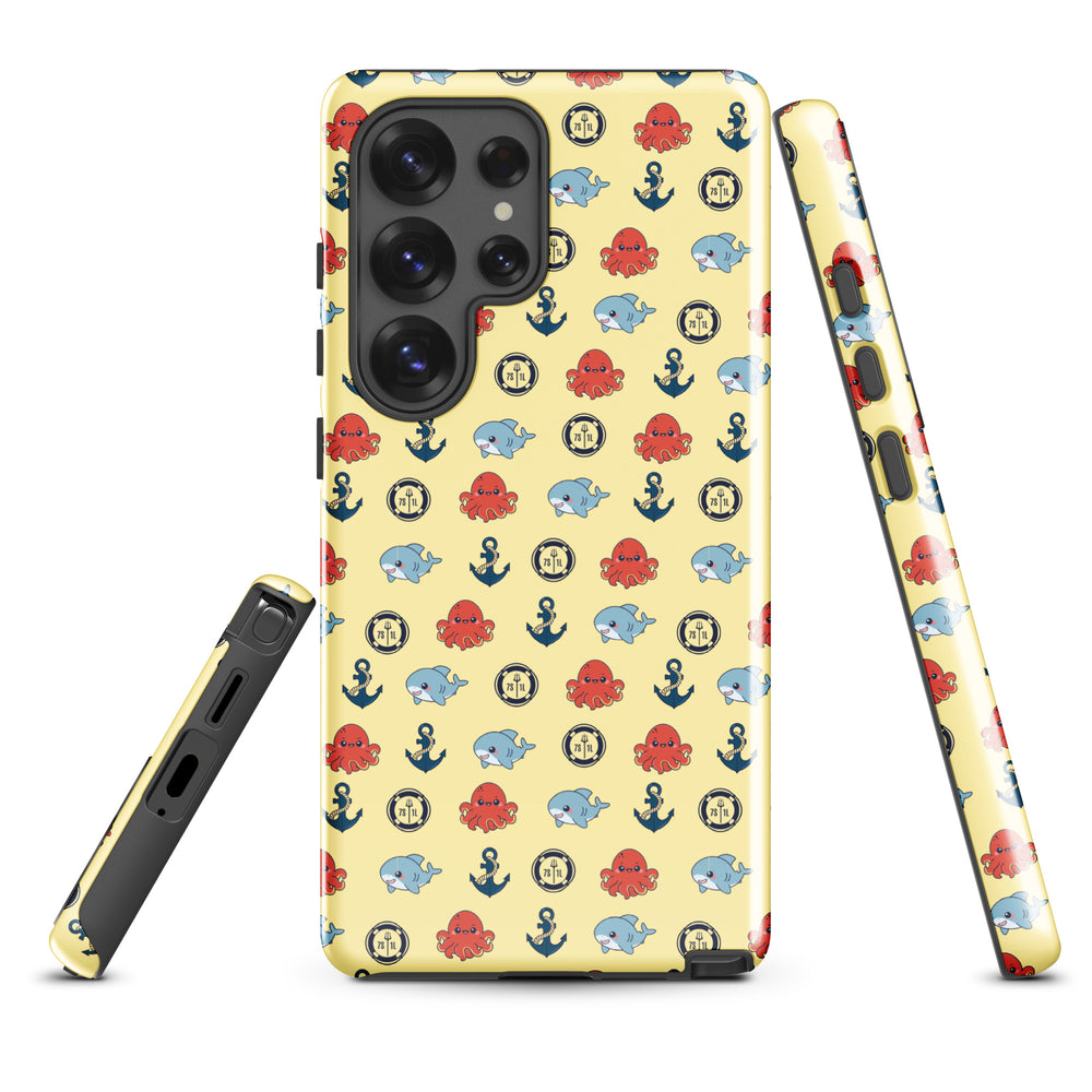 Samsung Case with baby shark, baby octopus pattern on sunny yellow background 