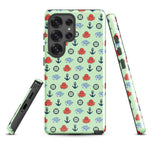 Samsung Case with baby shark, baby octopus pattern on ocean green background 