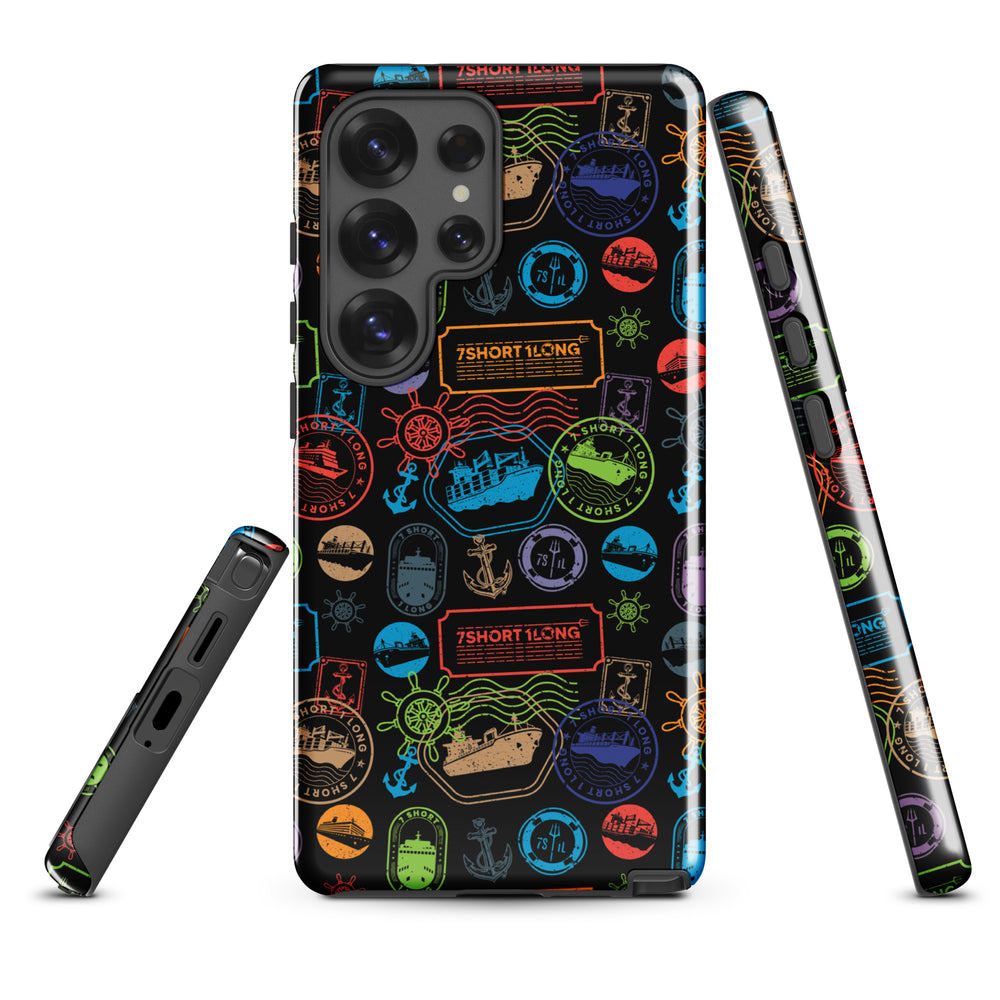 World Cruise Samsung Case inspired by global travel. Passport stamp design from iconic ports and cities, offering slim, durable protection with maritime style.