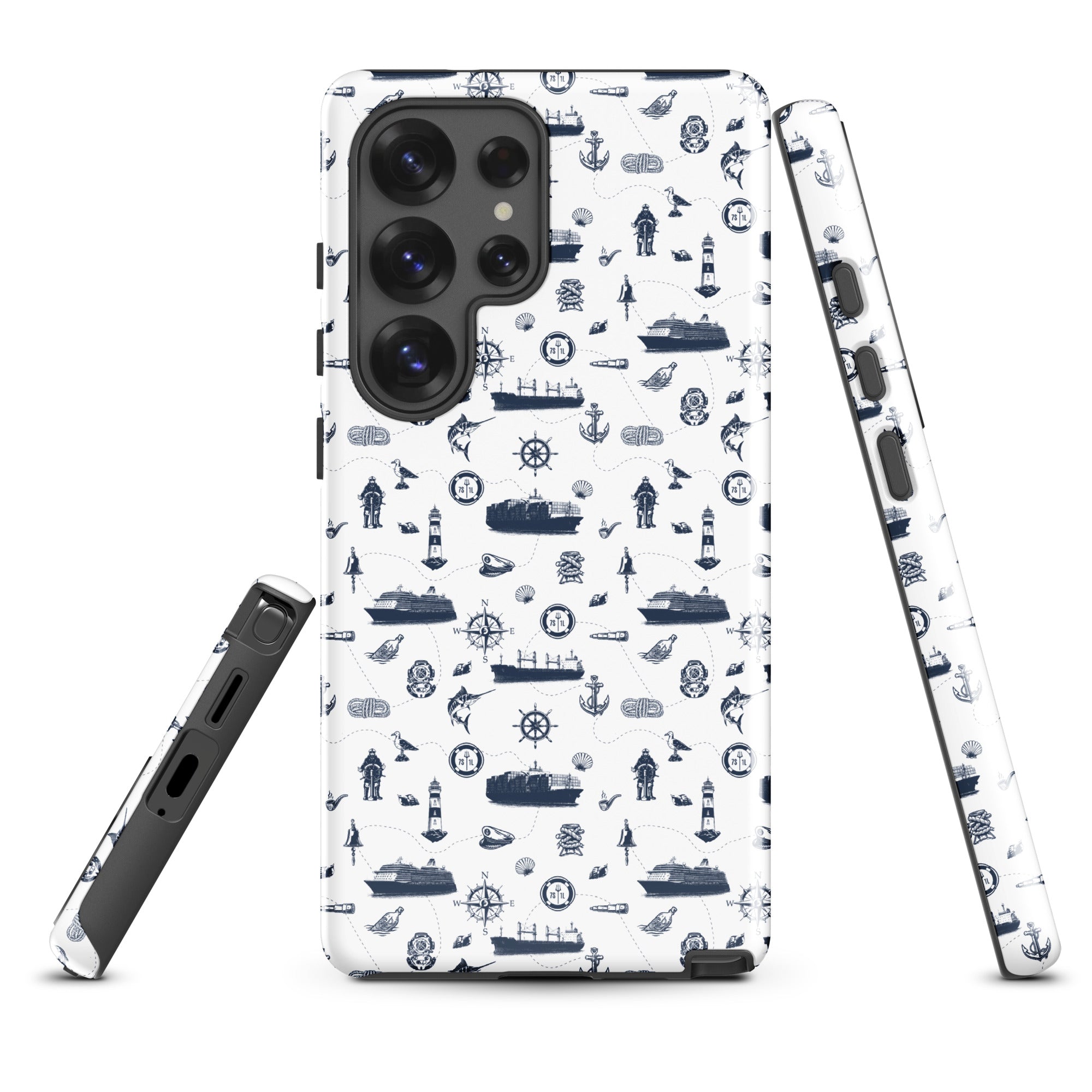 Samsung hard case with luxury ship and nautical pattern in navy Main image