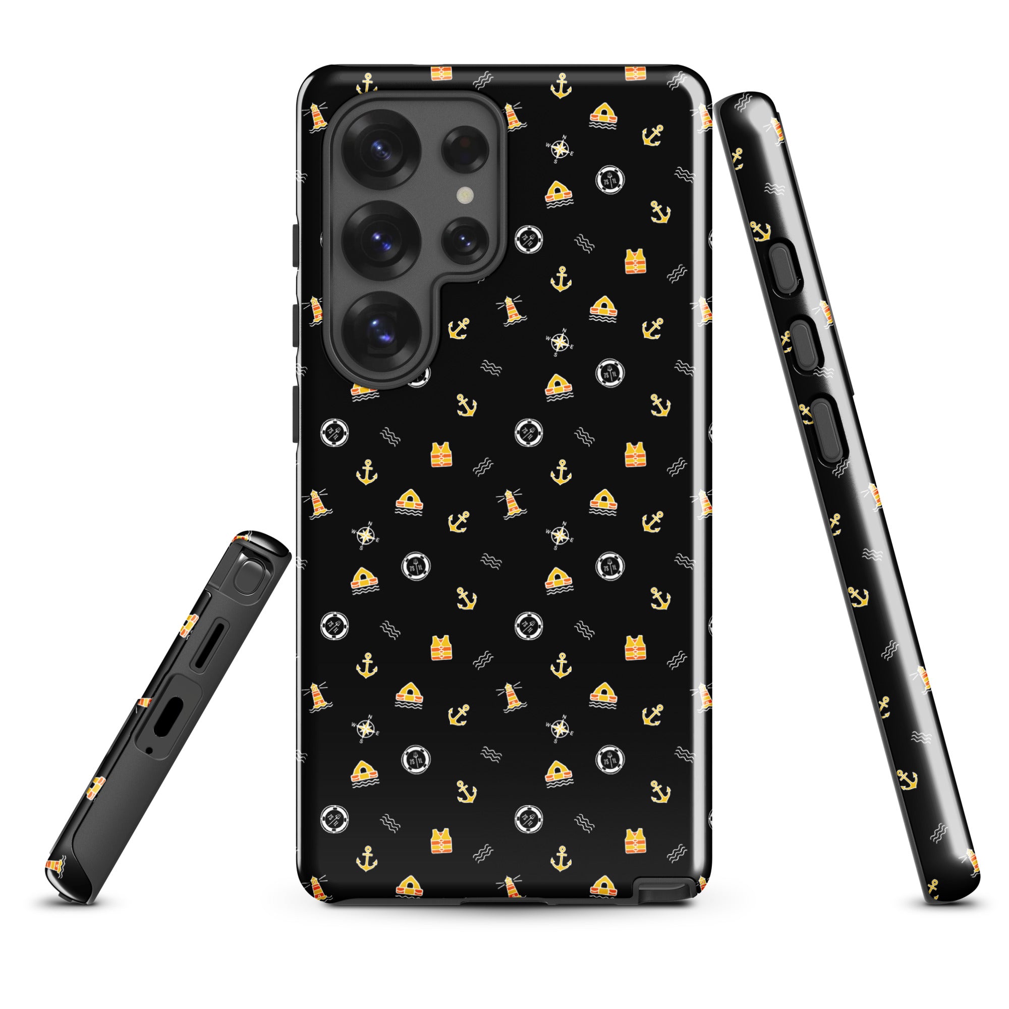 Samsung Case in black with solas and maritime pattern Main image