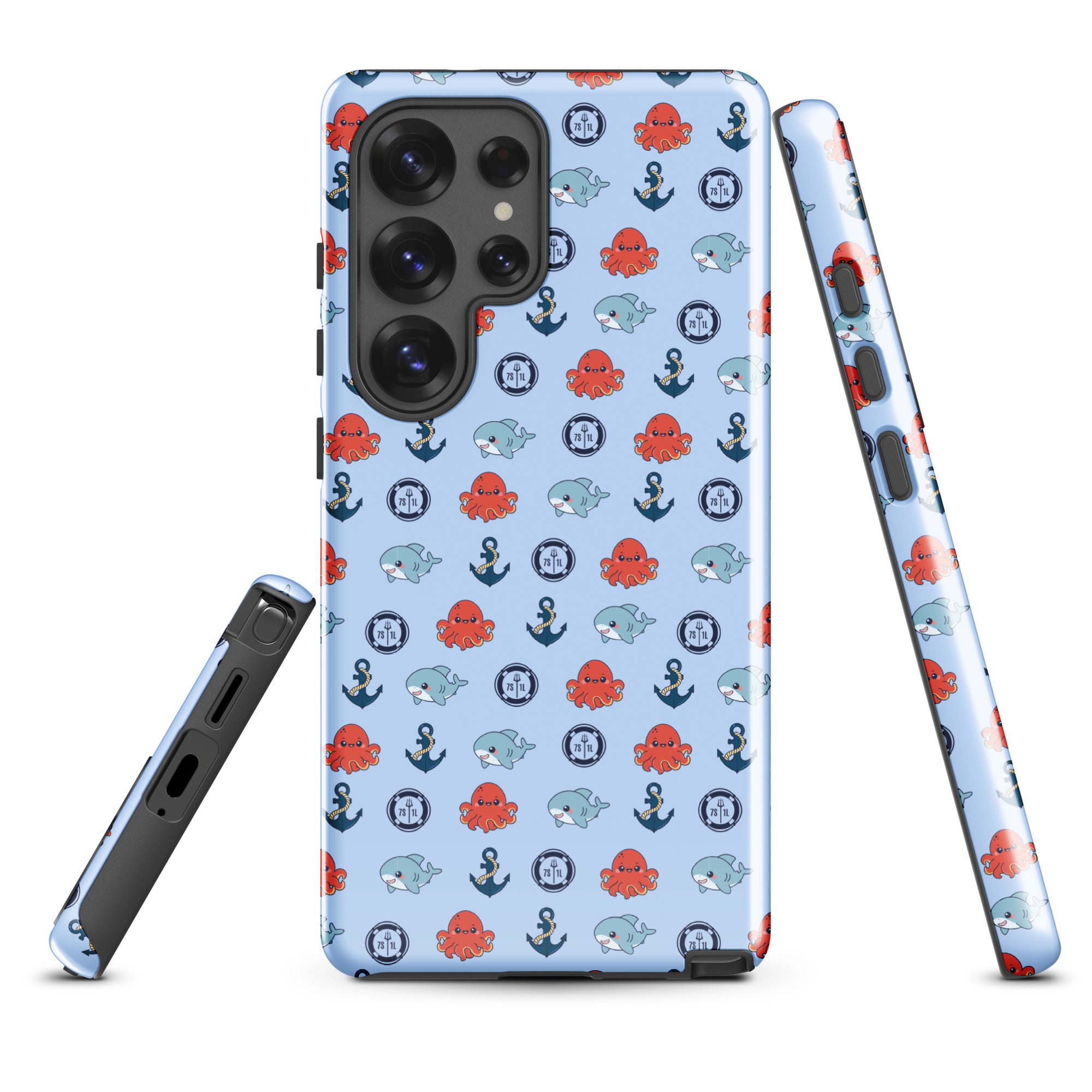 Cute ocean-themed Baby Octopus Samsung Galaxy S25 Ultra case by 7SHORT1LONG® with a glossy finish and vibrant octopus design.