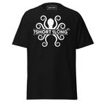 Maritime T-shirt with detailed Octopus design inspired by seafarers’ folklore, bold high-contrast lines and precision artwork, nautical myth aesthetic.