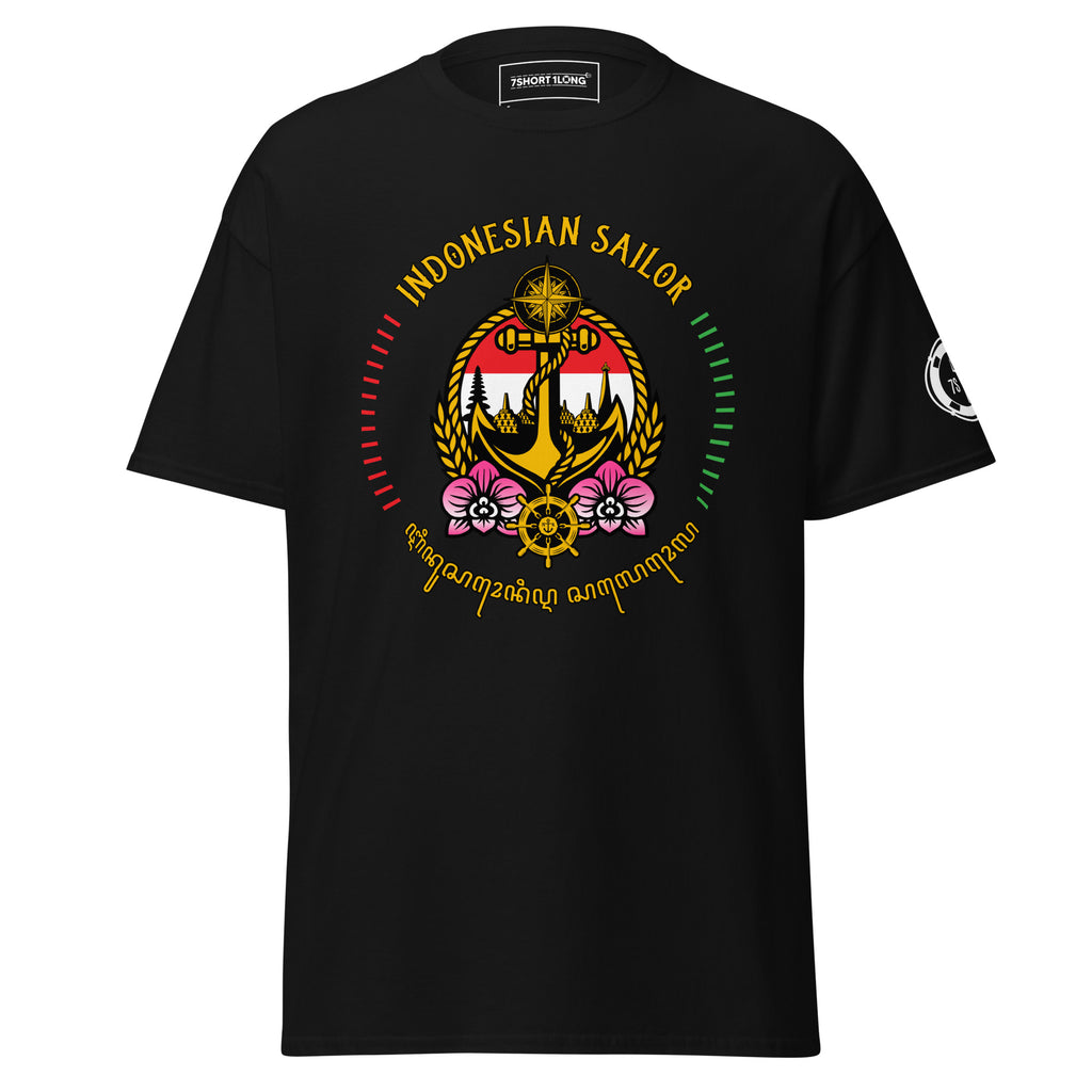 Maritime design featuring anchor and compass elements with Indonesian symbolism and the text “The Indonesia Sailor Crew,” representing professional seafarer identity and crew pride.
