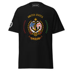 Unisex black United States Sailor T-Shirt by 7SHORT1LONG®, featuring a classic fit with sailor-inspired design on the front.
