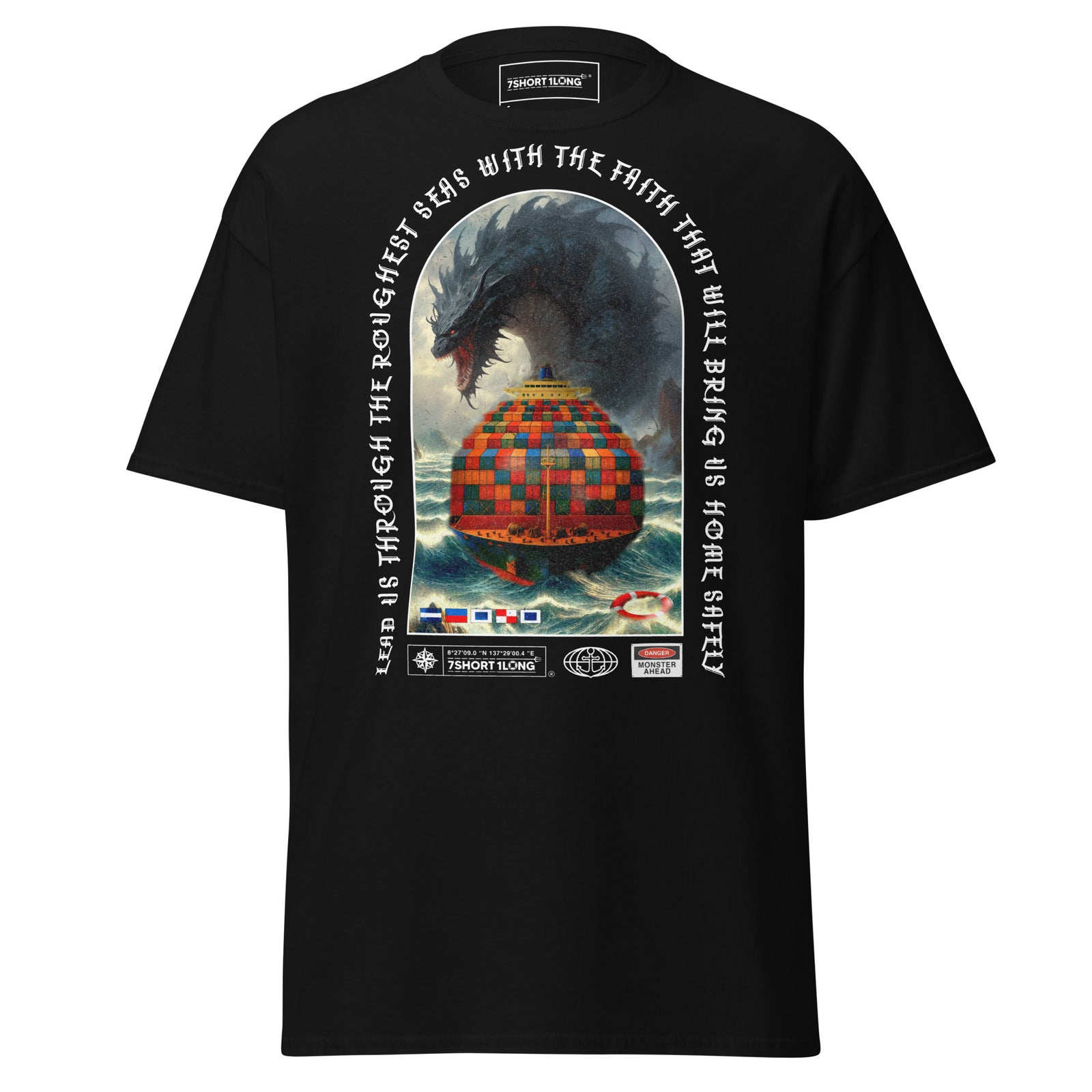 ocean monster attack t-shirt container vessel storm sea nautical lifestyle apparel