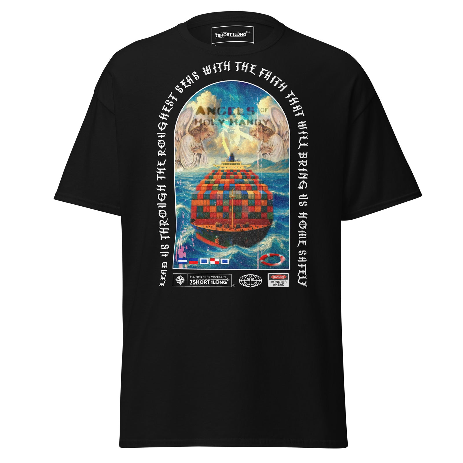 guardian angel cargo ship t-shirt maritime container vessel ocean waves faith apparel
