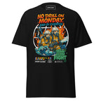 Unisex black Fire Drill T-Shirt by 7SHORT1LONG® featuring nautical crew safety design on the front.