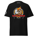 Black unisex Deck vs Engine Department T-shirt by 7SHORT1LONG® with front graphic design in a classic crew neck style.