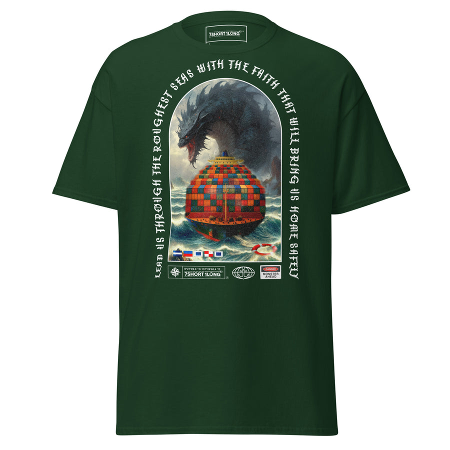 container ship t-shirt sea monster attack ocean storm cargo vessel nautical tee