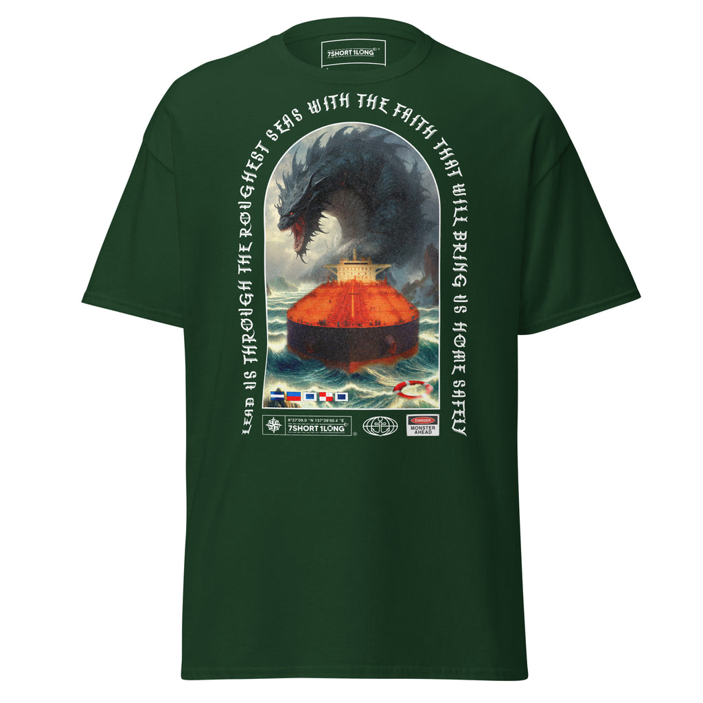 tanker ship monster attack t-shirt nautical ocean waves fantasy design apparel