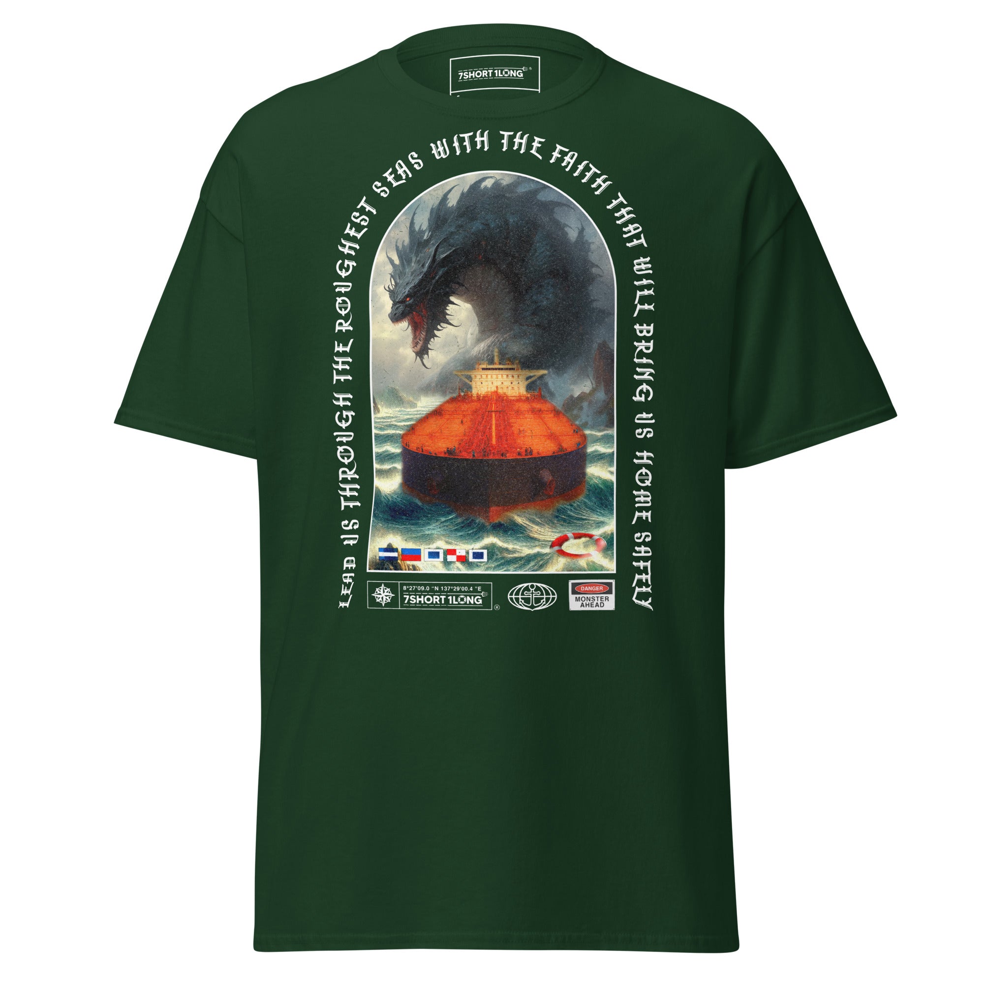 tanker ship monster attack t-shirt nautical ocean waves fantasy design apparel