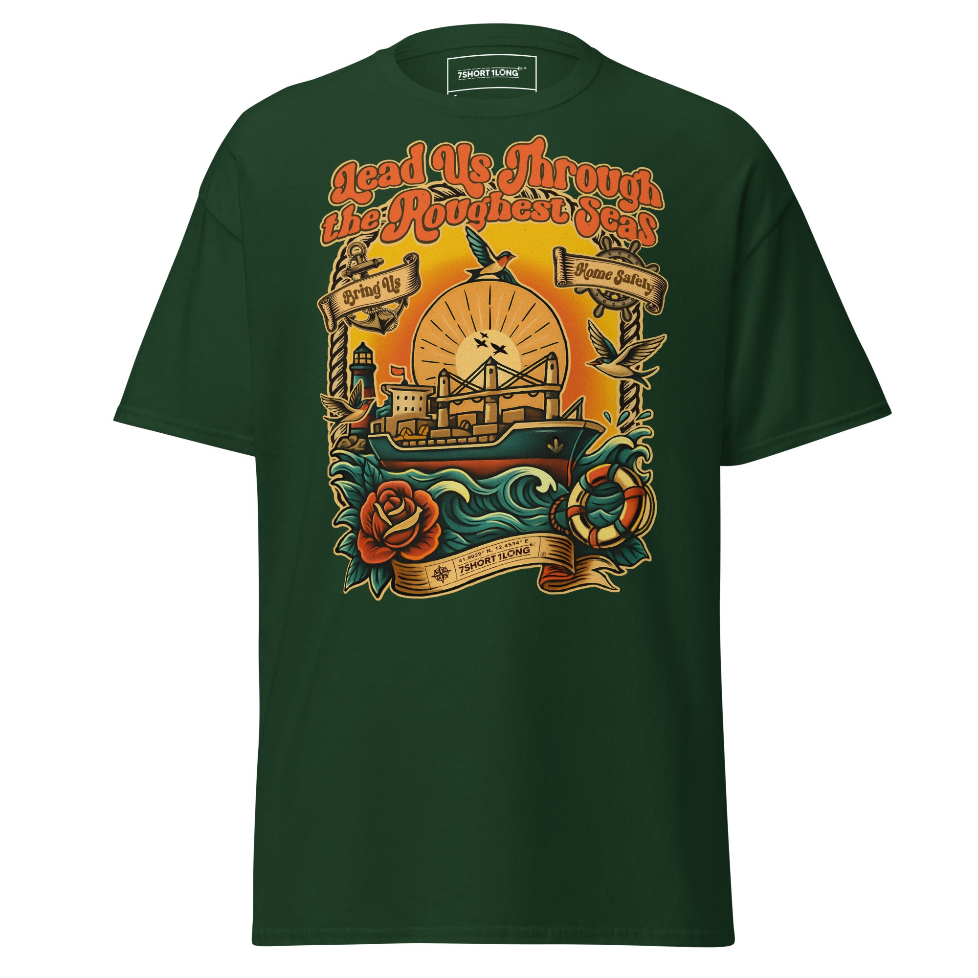 ocean voyage tattoo shirt bulk carrier maritime art design nautical apparel brown tee