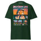 Forest green unisex anime sailor T-shirt with seafarer design and "Only Crew Love Is True Love" slogan by 7SHORT1LONG®.