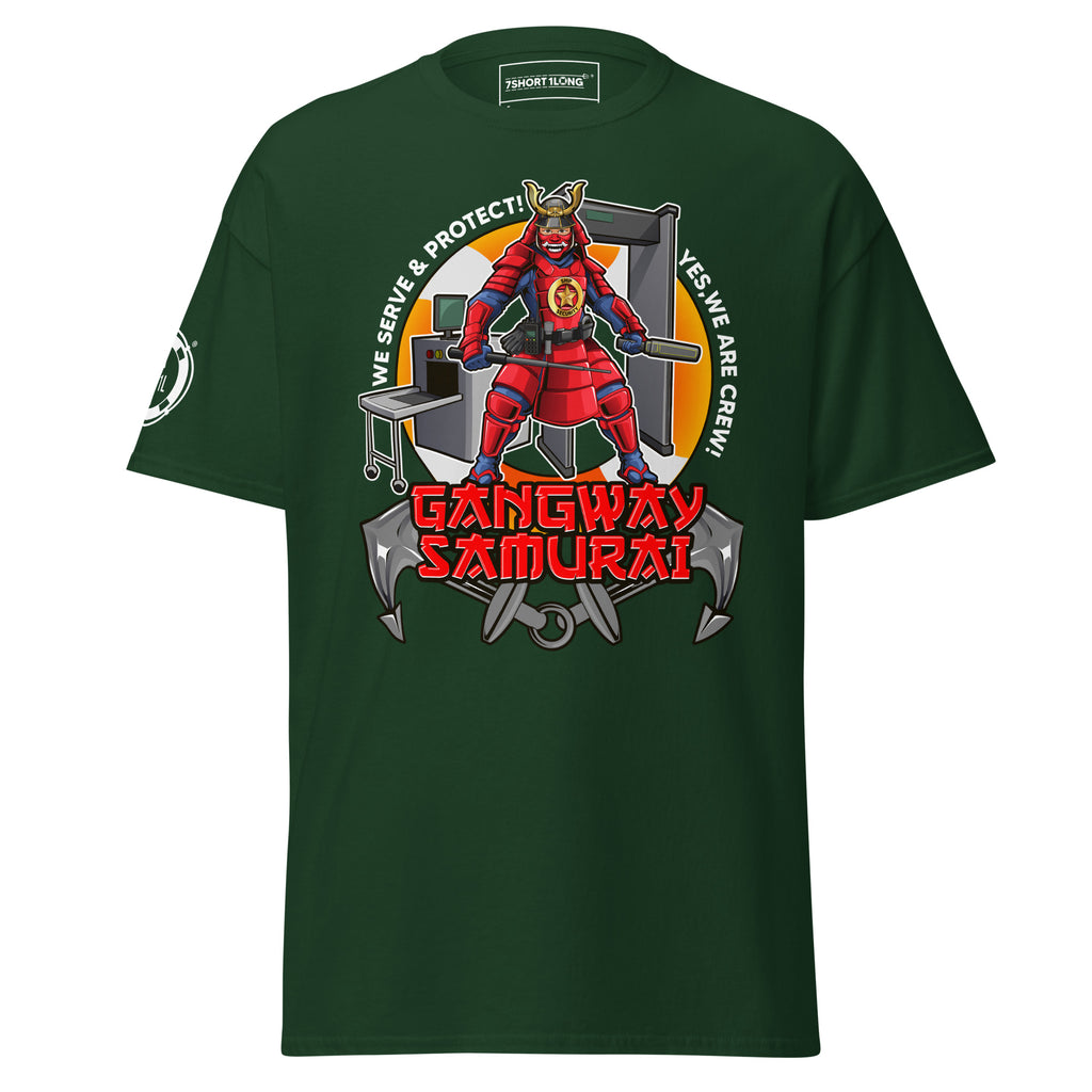 Unisex forest green T-shirt featuring the Ship Security Department logo in white, casual crew neck style by 7SHORT1LONG®.