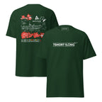 Unisex forest green T-shirt with nautical rescue boat graphic on front and back, by 7SHORT1LONG®.