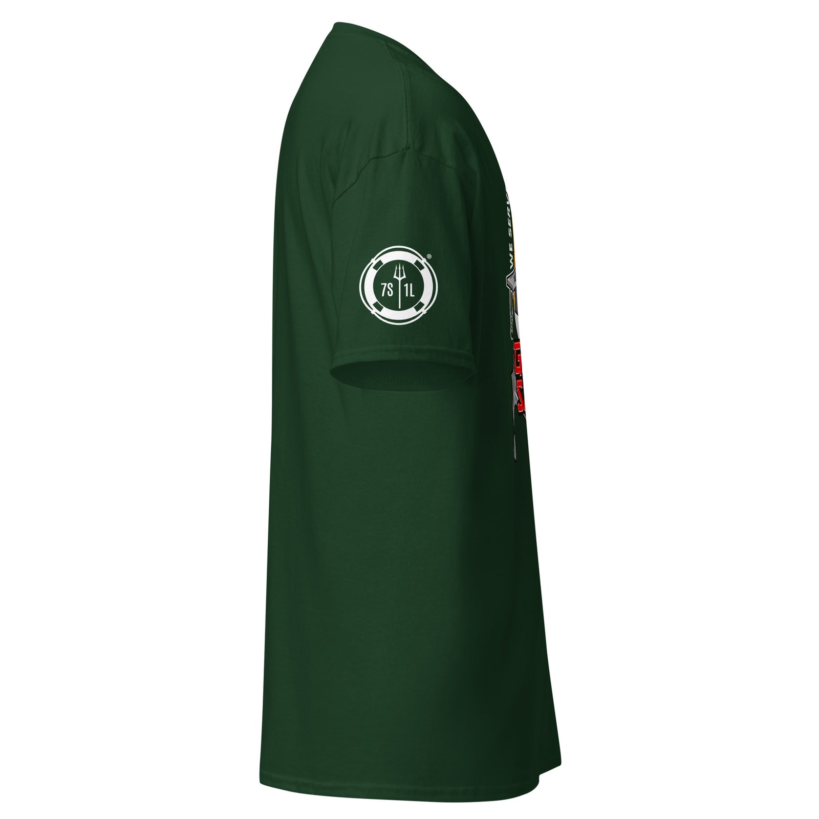 Unisex forest green T-shirt with Ship Security Department logo, casual crew neck style by 7SHORT1LONG®.