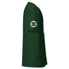 Unisex forest green housekeeping department T-shirt by 7SHORT1LONG® with a classic fit and crew neckline.