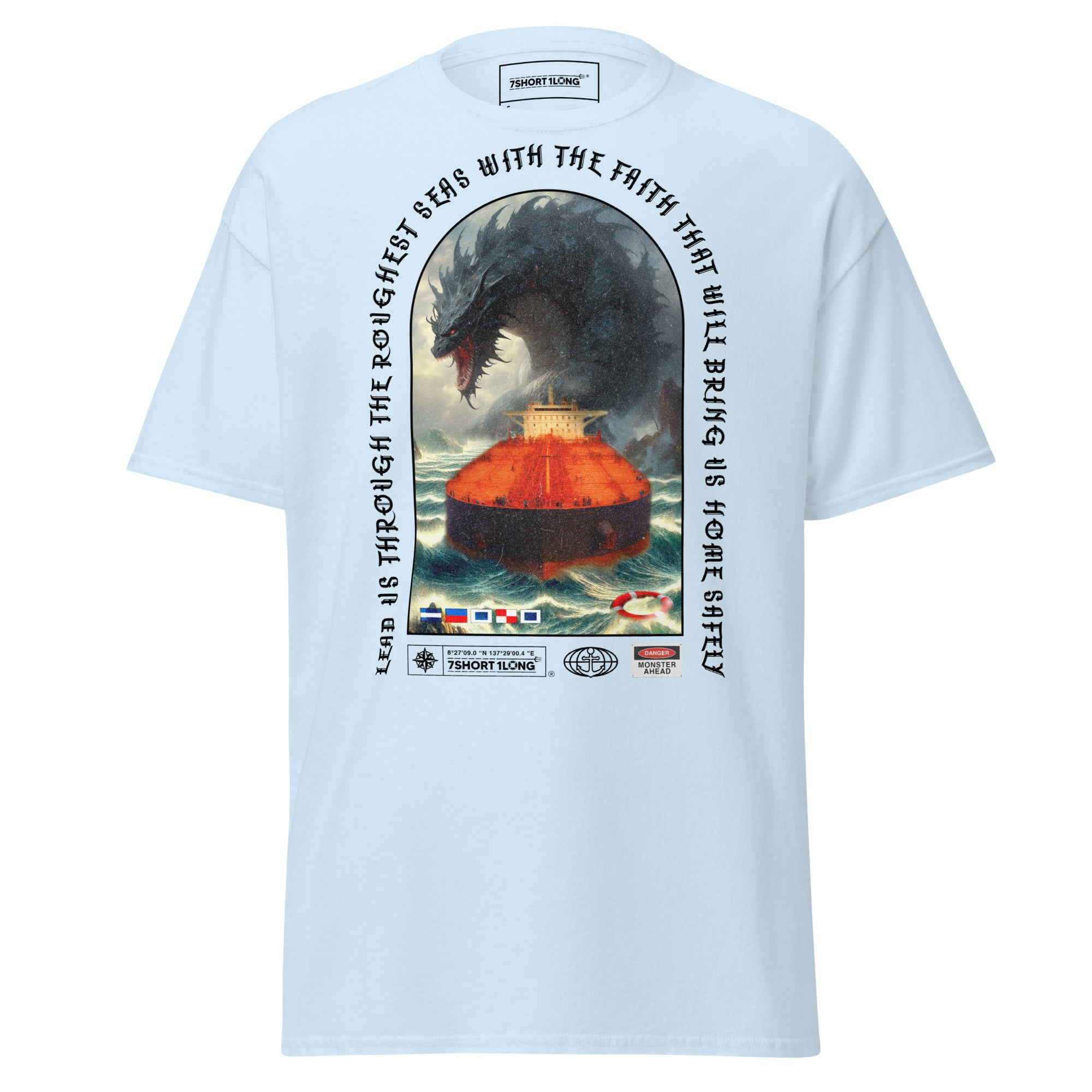 7SHORT1LONG tanker ship t-shirt sea monster attack ocean storm nautical graphic tee Imagen principal del producto