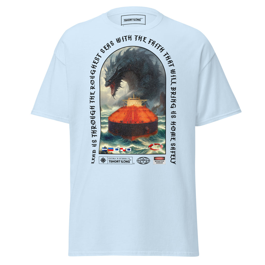7SHORT1LONG tanker ship t-shirt sea monster attack ocean storm nautical graphic tee