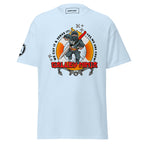 Light blue unisex maritime ship crew T-shirt by 7SHORT1LONG® with maritime-themed print on the front.