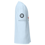 Light blue unisex Deck Vs Engine Department T-shirt by 7SHORT1LONG®, featuring bold graphic design on the front.