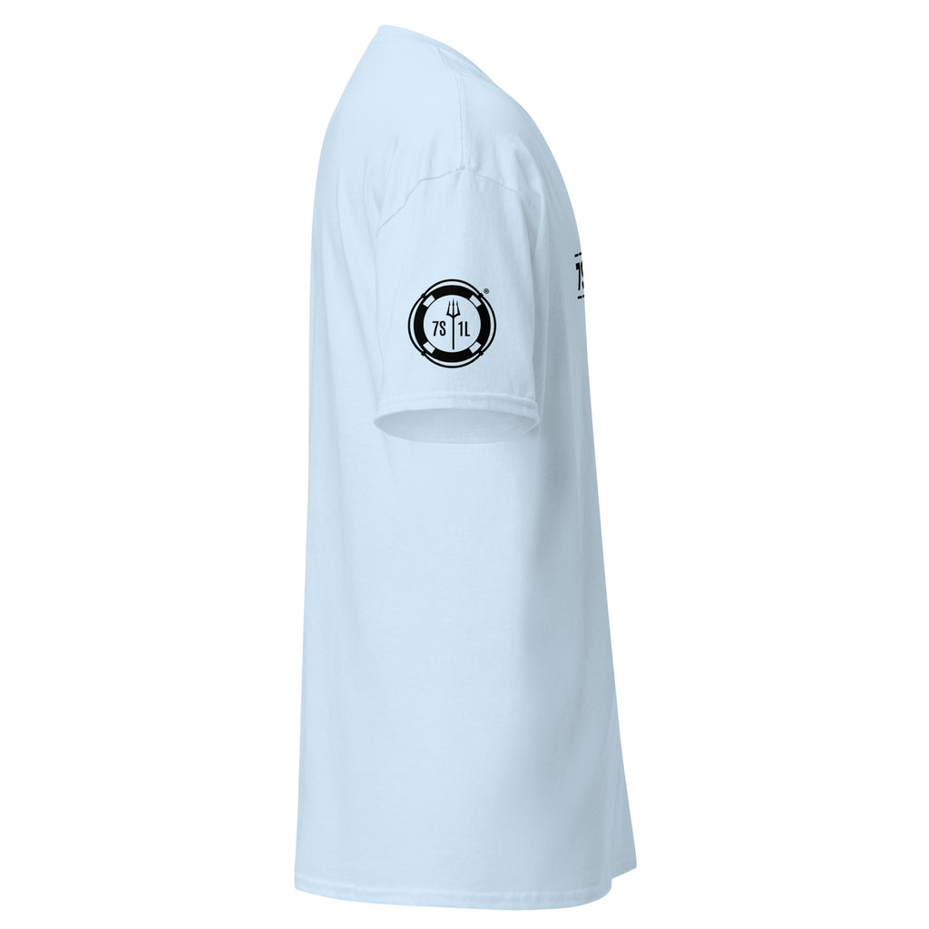 Light blue Seafarer Color Splash Nautical T-Shirt with 7SHORT1LONG logo and splash artwork, ocean inspired apparel