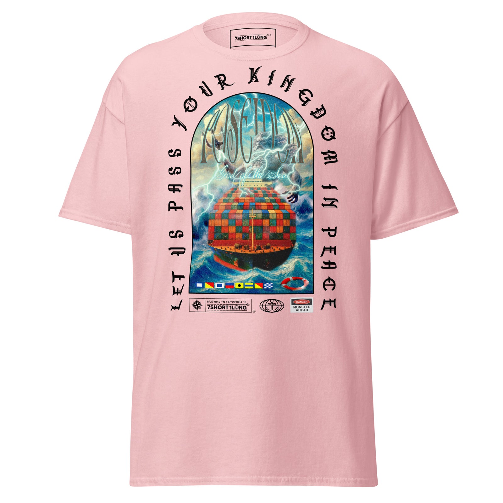 container ship poseidon shirt maritime mythology ocean waves cargo vessel apparel