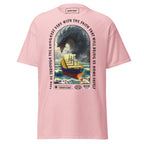 Light pink unisex Bulk Carrier T-Shirt by 7SHORT1LONG® featuring ocean monster attack graphic on the front.