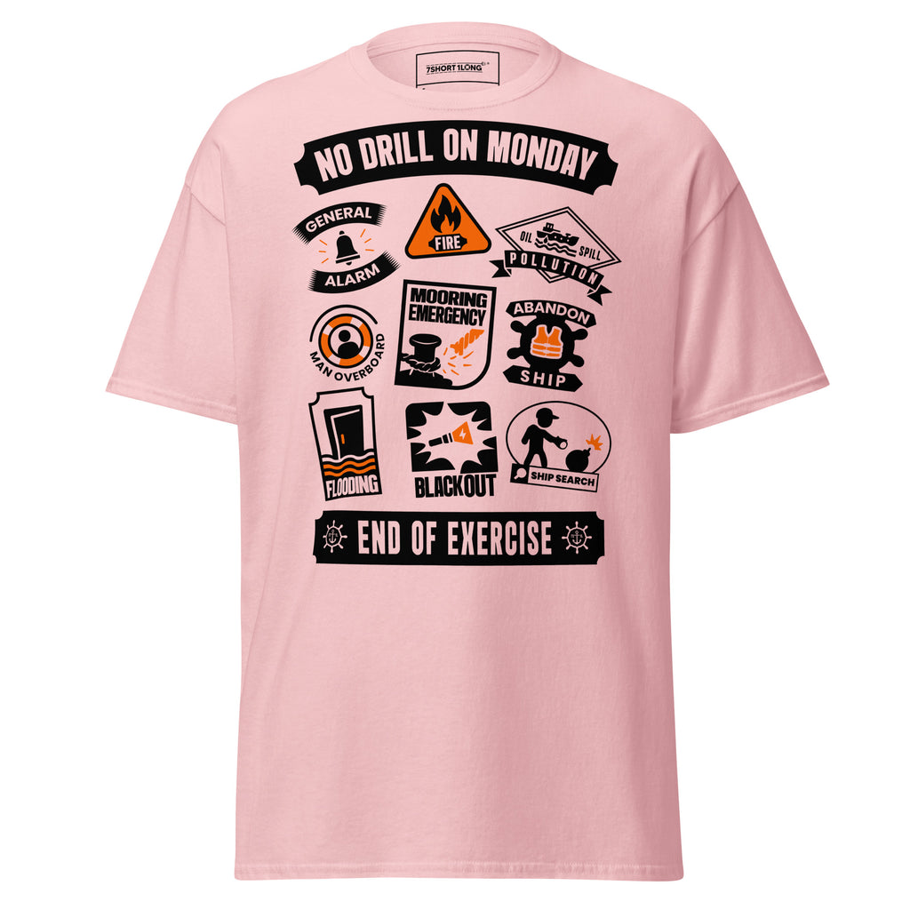 sailor safety drills t-shirt nautical emergency training icons offshore crew apparel white