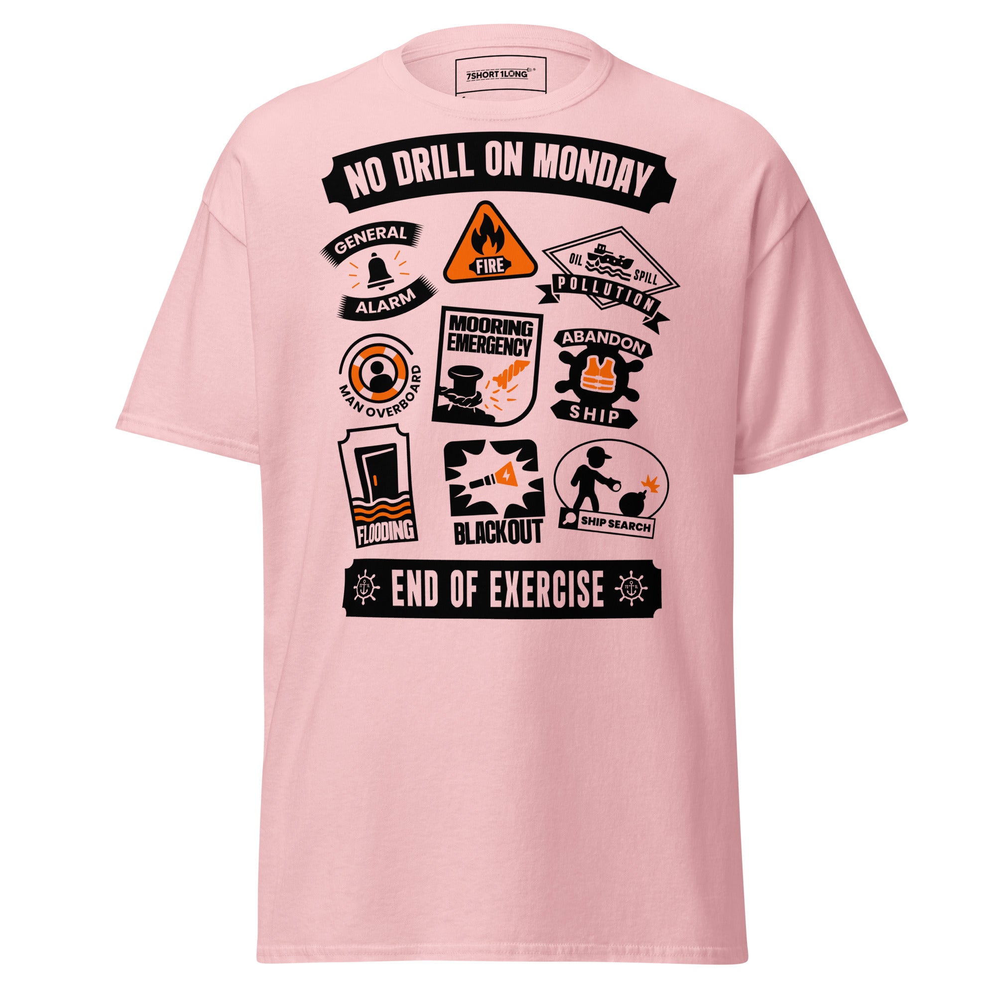 sailor safety drills t-shirt nautical emergency training icons offshore crew apparel white