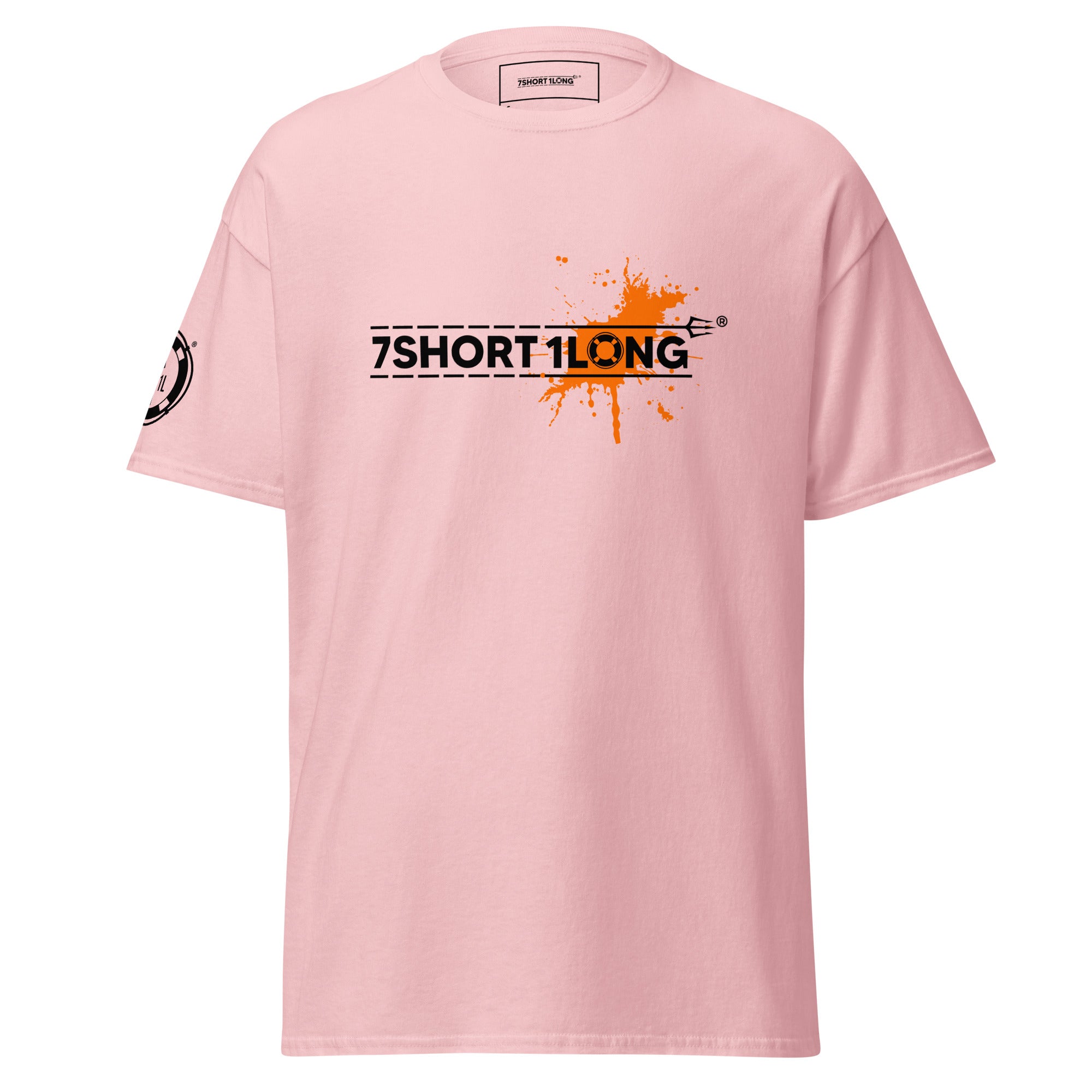 Pink Seafarer Color Splash Nautical T-Shirt with 7SHORT1LONG branding and paint splash graphic, modern streetwear tee