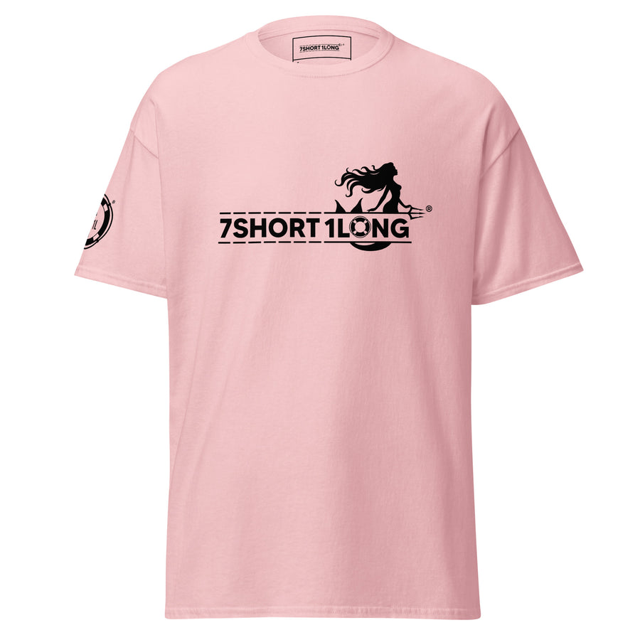 Unisex light pink Mermaid Club Nautical T-Shirt by 7SHORT1LONG® with front graphic design.
