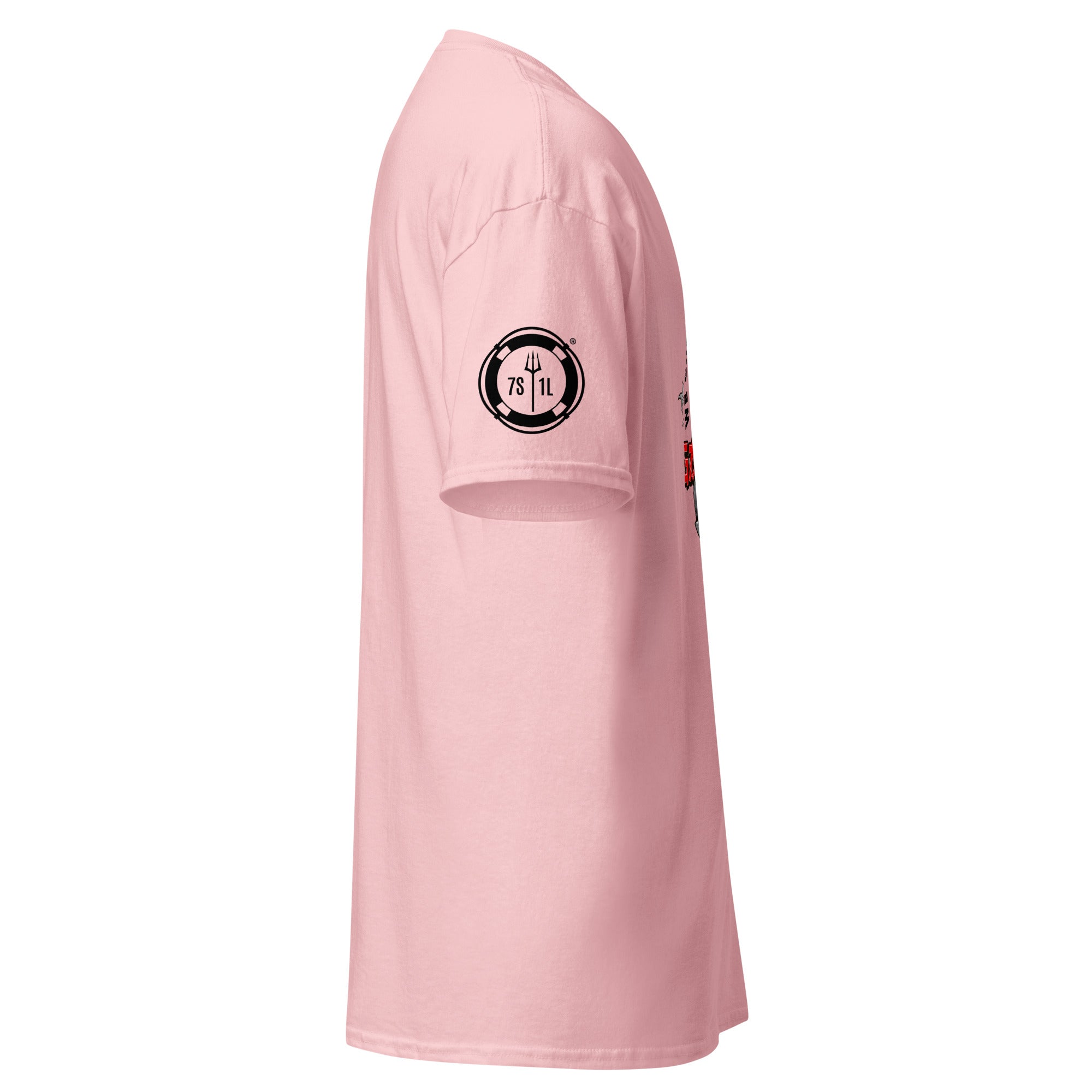 Light pink unisex T-shirt featuring maritime ship crew design from 7SHORT1LONG® for seafarers and maritime enthusiasts.