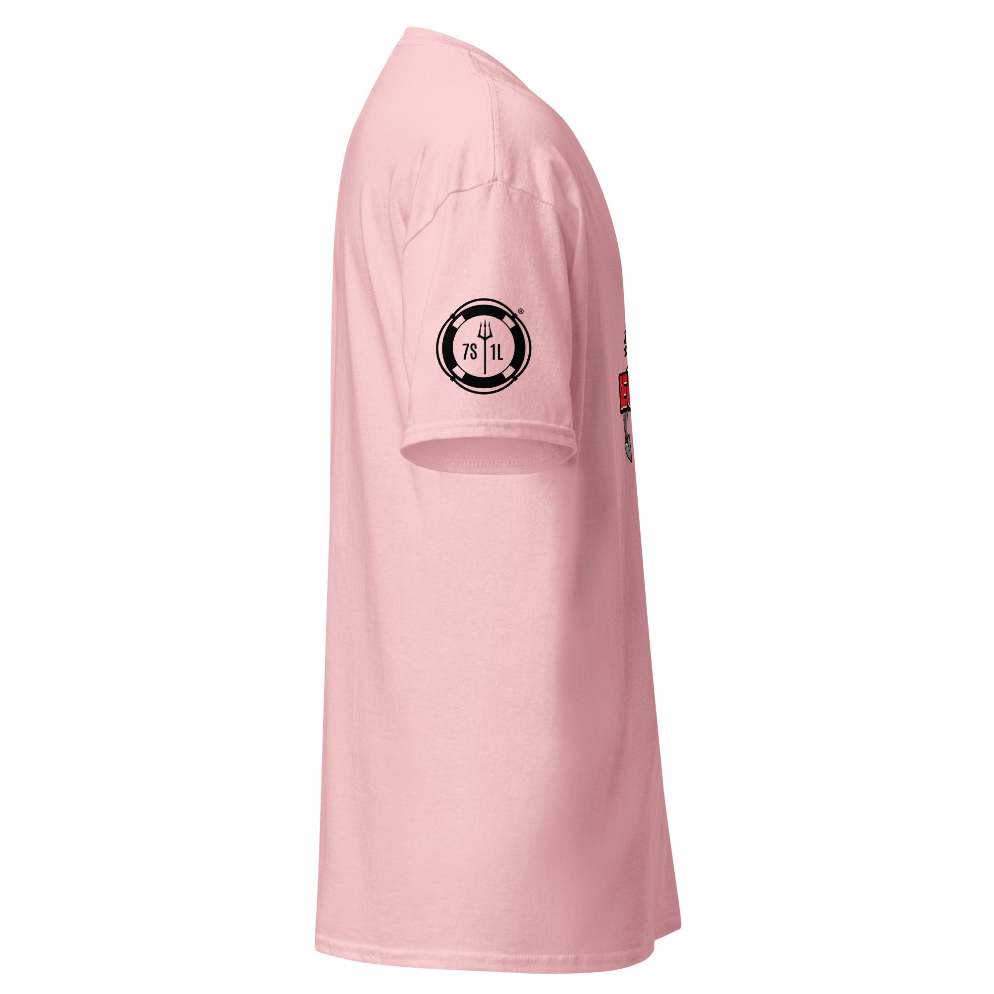 Light pink unisex Deck Vs Engine Department T-shirt by 7SHORT1LONG®, featuring a classic crewneck design and graphic print.