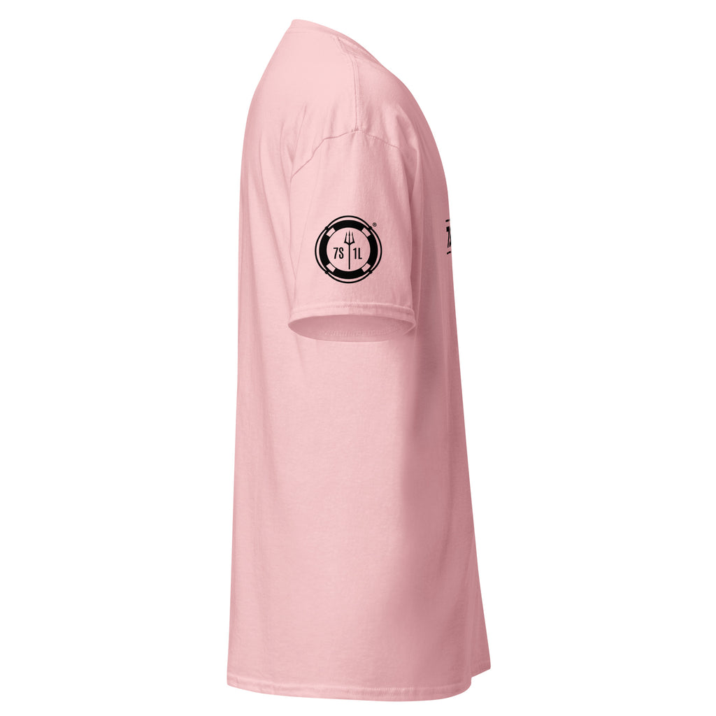 Pink Mermaid Club Nautical T-Shirt with 7SHORT1LONG logo and mermaid graphic, cruise ship lifestyle streetwear side view