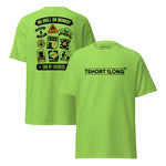 Maritime T-shirt with Ship Safety Drills design, featuring icons for fire, abandon ship, man overboard, blackout, and emergency response drills under SOLAS regulations.