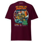 Maroon unisex Fire Drill T-Shirt by 7SHORT1LONG® featuring nautical crew safety design on front.