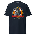 Unisex navy maritime ship crew T-shirt by 7SHORT1LONG® featuring a classic crew design on the front.