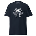 Navy Kraken Seafarer Nautical T-Shirt with 7SHORT1LONG logo and octopus graphic, sea creature marine streetwear front view