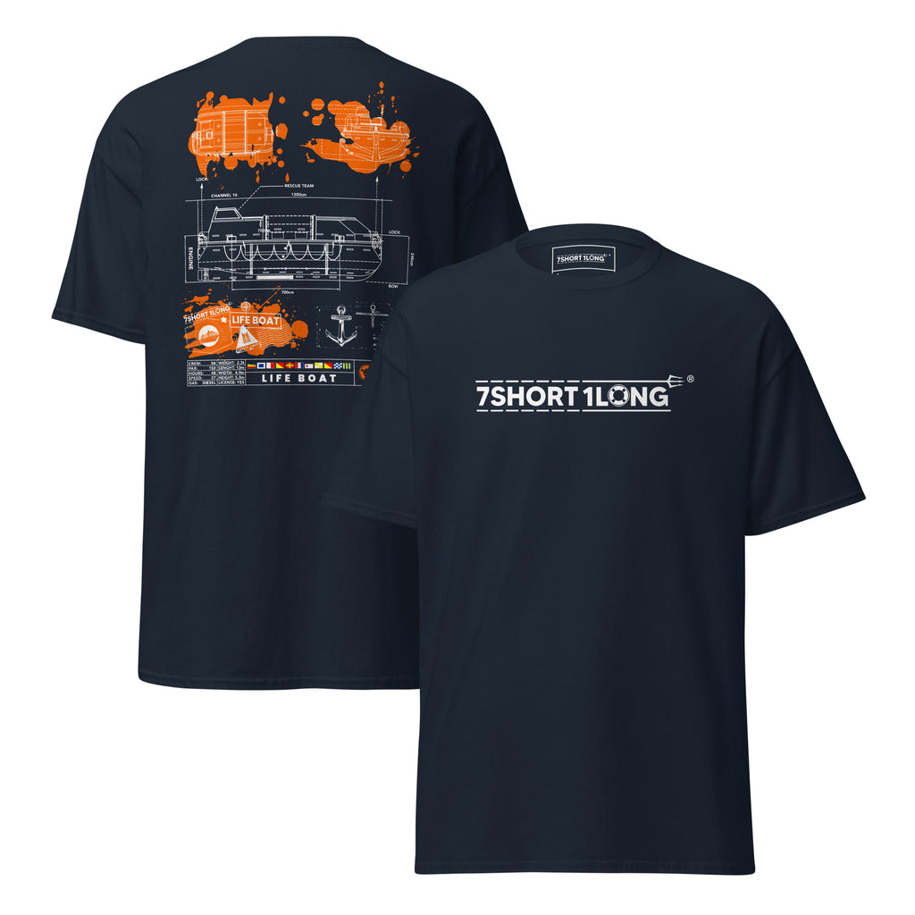 Maritime lifeboat shirt, ocean survival craft blueprint, seafarer safety gear tee