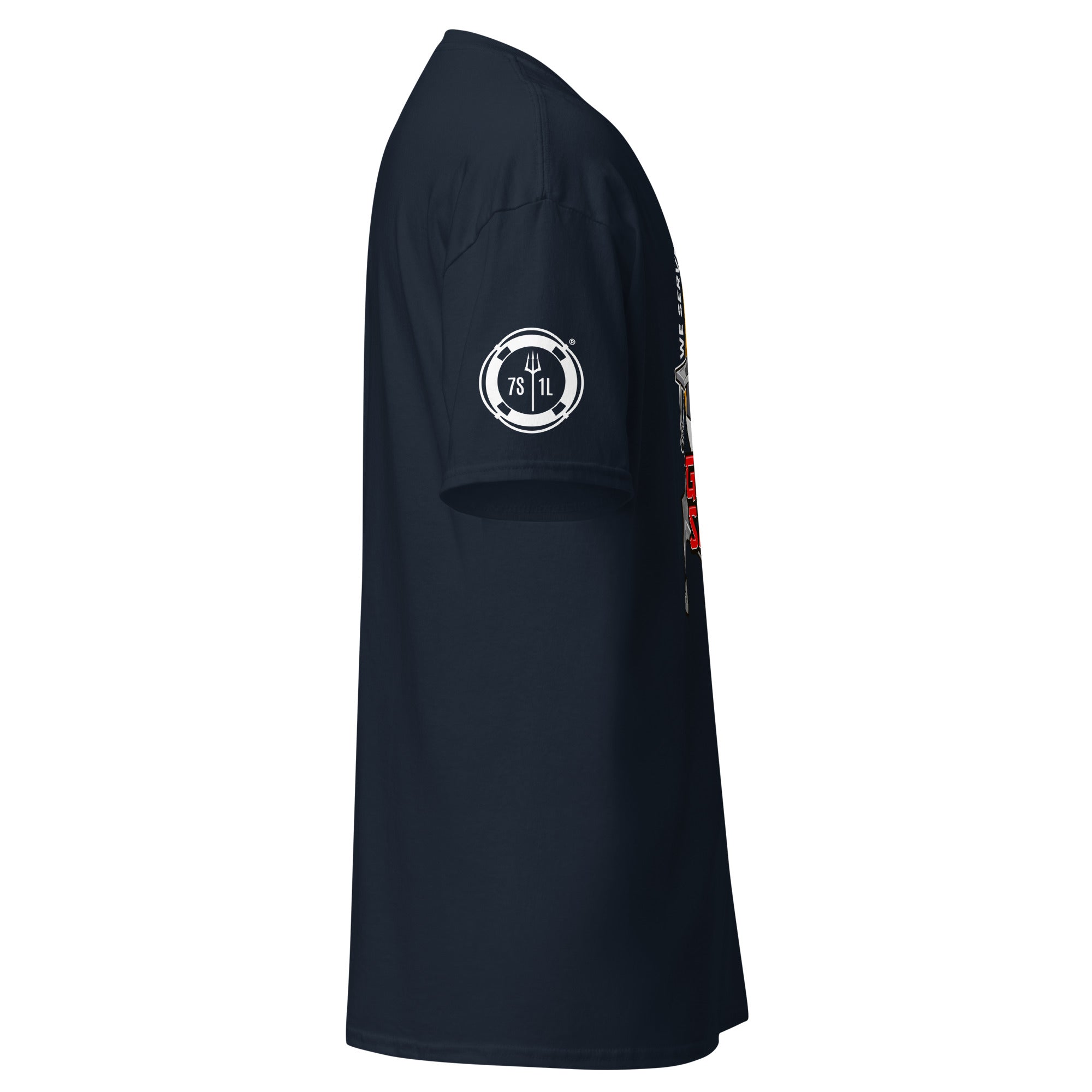 Unisex navy Ship Security Department T-shirt by 7SHORT1LONG® with a classic fit and crew neckline.