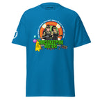 Unisex sapphire Housekeeping Department T-shirt by 7SHORT1LONG® with classic fit and front design, suitable for work or casual wear.