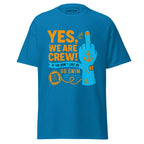 Unisex sapphire crew neck T-shirt featuring a bold middle finger graphic design by 7SHORT1LONG®.