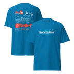 Unisex sapphire nautical crew T-shirt by 7SHORT1LONG® with rescue boat graphic on front and back, casual maritime style.