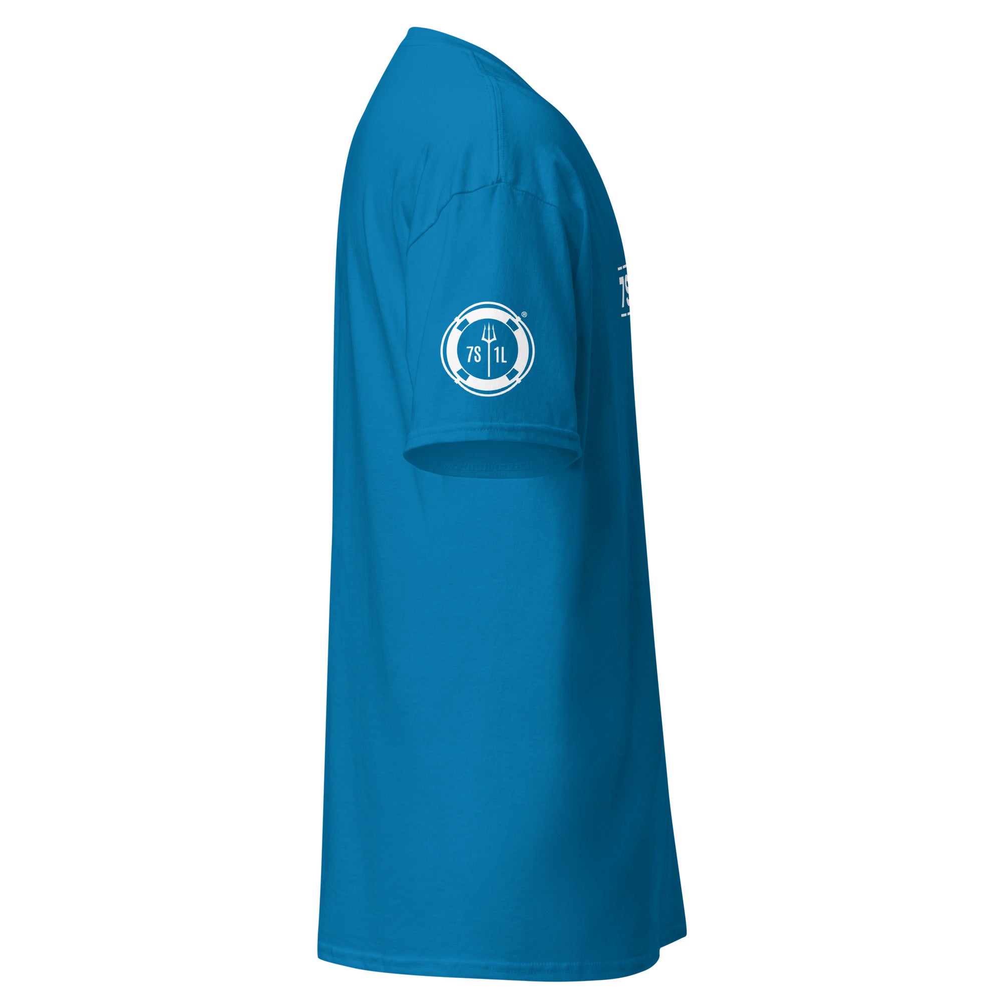 Blue Seafarer Color Splash Nautical T-Shirt with 7SHORT1LONG branding and paint splash design, ocean lifestyle clothing