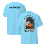 T-shirt design showing a mythical sea monster attacking a tanker ship, inspired by maritime legends, ocean myths, and seafaring folklore.