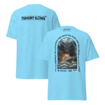 T-shirt design showing a mythical sea monster attacking a cruise ship, inspired by maritime legends, ocean myths, and classic seafaring folklore.