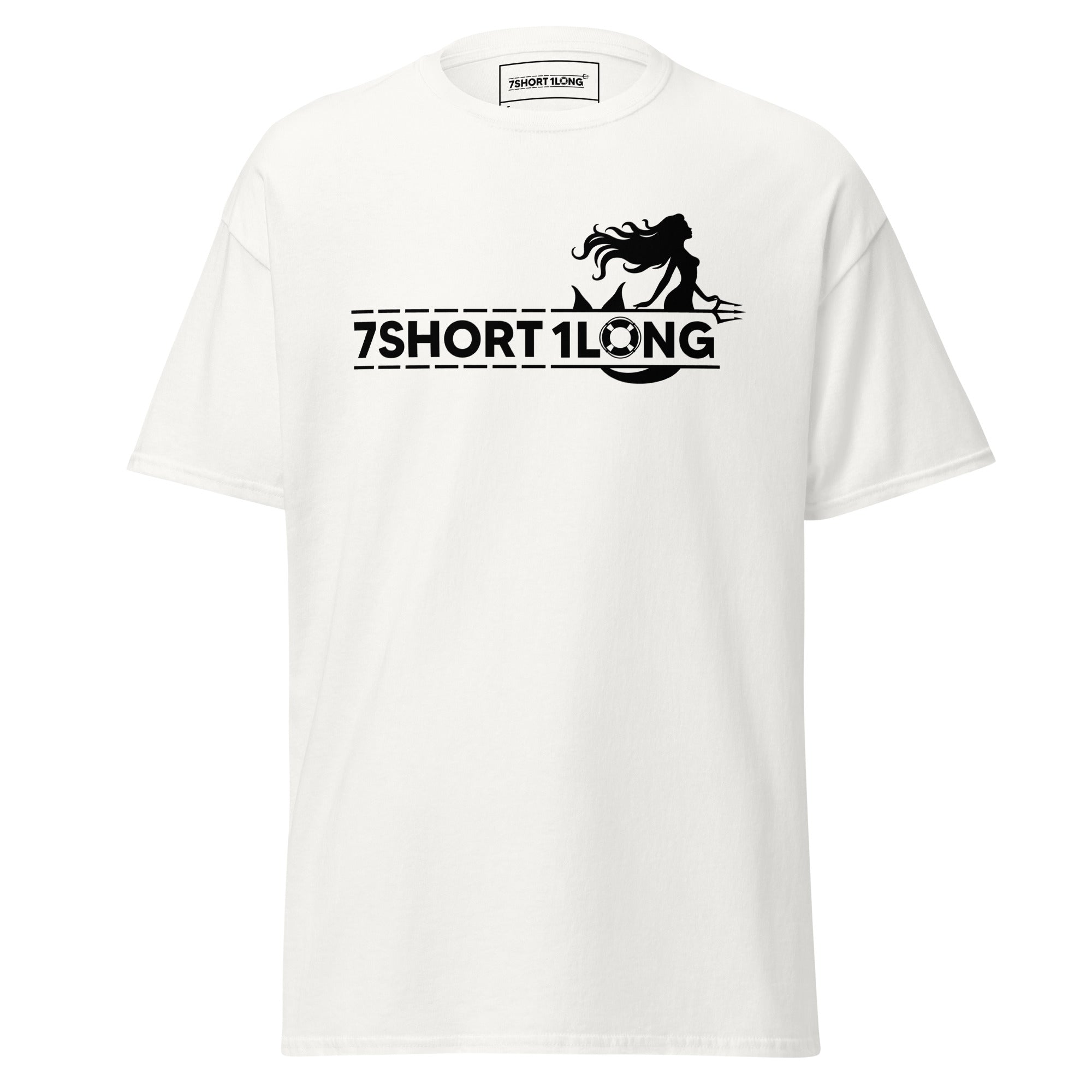 Maritime T-shirt with mermaid design inspired by seafarers’ folklore, detailed nautical artwork reflecting classic sea mythology. Main image